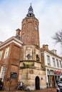 Harlingen, Netherlands - January 10, 2020. Tower of City Hall with many bells