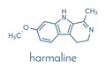 Harmaline indole alkaloid molecule. Found in Syrian rue Peganum harmala. Skeletal formula. Royalty Free Stock Photo