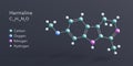 harmaline molecule 3d rendering, flat molecular structure with chemical formula and atoms color coding Royalty Free Stock Photo