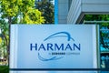 Harman sign and logo. Harman International Industries produces, designs and engineers connected products for automakers