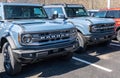 Harmar Township, Pennsylvania, USA April 14, 2024 Two new Ford Bronco SUVs for sale at a dealership