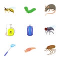 Harmful insects icons set, cartoon style