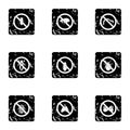 Harmful insects icons set, grunge style