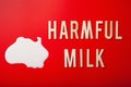 Harmful milk word text letters lactose intolerance allergy. milk splatter. avoid dangerous dairy