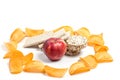 Harmful Potato Chips and Healthy Diet Products Royalty Free Stock Photo