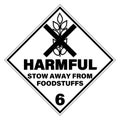 Harmful, stow away from food stuffs. Warning sign for hazardous chemical substances.