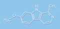 Harmine alkaloid molecule. Herbal inhibitor of monoamine oxidase A. MAO-A. Skeletal formula.