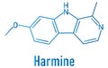 Harmine alkaloid molecule. Skeletal formula.