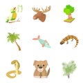 Harmless animal icons set, cartoon style