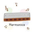 Harmonica clipart cartoon style. Harmonica, French harp, blues harp, mouth organ flat vector illustration. Harmonica vector design Royalty Free Stock Photo