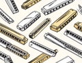 Harmonica Collection - Musical Instruments Pattern Royalty Free Stock Photo