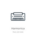 Harmonica icon. Thin linear harmonica outline icon isolated on white background from music collection. Line vector sign, symbol