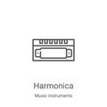 harmonica icon vector from music instruments collection. Thin line harmonica outline icon vector illustration. Linear symbol for