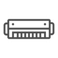 Harmonica line icon, music and blues, instrument sign, vector graphics, a linear pattern on a white background.