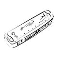 Harmonica. Musical instrument. Sketch hand drawn linear vector illustration.