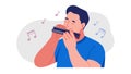 Harmonica Player with Musical Notes, Blues and Folk Artistry, vector design Generative AI Royalty Free Stock Photo