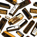 Harmonicas Musical Instruments Pattern Illustration Royalty Free Stock Photo