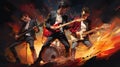 Harmonious Creators: AI-Crafted Amazing Rock Band Illustration