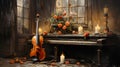 Harmonious Duet: Piano and Guitar Indoor Backdrop Paintings