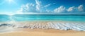 The Harmonious Fusion Of Azure Skies And Infinite Ocean On A Lively Tropical Beach