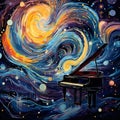 Harmonious Fusion of Celestial Elements and Musical Instruments Royalty Free Stock Photo