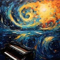 Harmonious Fusion of Celestial Elements and Musical Instruments Royalty Free Stock Photo