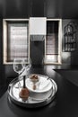 Harmonious interior design of a black room with black furniture