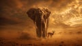 Harmonious wildlife harmony elephant and gazelle together in african savanna sanctuary at dawn