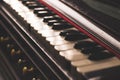 Harmonium keys with vintage looks stock image, selective focus.