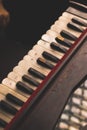 Harmonium keys with vintage looks stock image, selective focus.