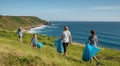 Harmony in Action, Multi-Generational Eco Activists Cleanse Nature\'s Canvas on sunny day. Generative AI