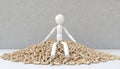 Harmony Amidst Pellets: White Stick Figure Rests on Timber Stack