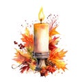 Harmony of Autumn\'s Light: Candle Watercolor Isolated on White Background - Generative AI Royalty Free Stock Photo