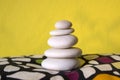 Harmony and balance, cairn, poise stones, rock zen sculpture, three white pebbles Royalty Free Stock Photo