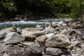 Harmony, balance and simplicity concept. A stone pyramid with a river in the background Royalty Free Stock Photo