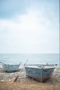 Harmony coastline landscape life balance decrepit old rusted boat at seashore spiritually sea beach