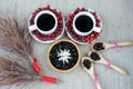 Harmony creative, coffee bean, cup of cafe, ripe berries Royalty Free Stock Photo