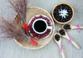 Harmony creative, coffee bean, cup of cafe, ripe berries Royalty Free Stock Photo