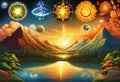 Harmony of the Five Elements of Nature - Air, Water, Fire, Earth, Space Royalty Free Stock Photo