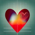 Radiant symphony of love. Abstract multicolored heart dancing on the coordinate grid. AI-generated