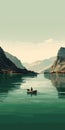 Harmony With Nature: Bold Graphic Illustration Of A Man In A Boat On A Lake Royalty Free Stock Photo