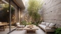 Harmony of Nature, Creating an Idyllic Outdoor Oasis with Minimalist Furniture, Village Vibes, and Organic Stone Accents.