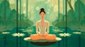 Harmony with Nature: Meditating Girl Embracing the Green Leafy Oasis