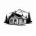 Harmony With Nature: Rustic Cabin Silhouette In Bold Black And White