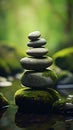 Harmony in Nature: A Zen Stacked Rock River Terrace Royalty Free Stock Photo