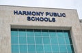 Harmony Public School sign on front entrance in Houston, TX.