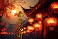 Lunar Luminescence: A Radiant Chinese New Year Celebration adorned with Glowing Lanterns, Ornate Decor, and Cultural