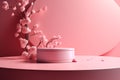 Harmony of Simplicity: Pink Minimalism with Geometric Shapes and Cherry Branches. AI generated