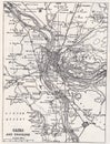 Vintage black and white map of Cairo and Environs 1900s