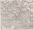 Vintage black and white map of Campania, Italy